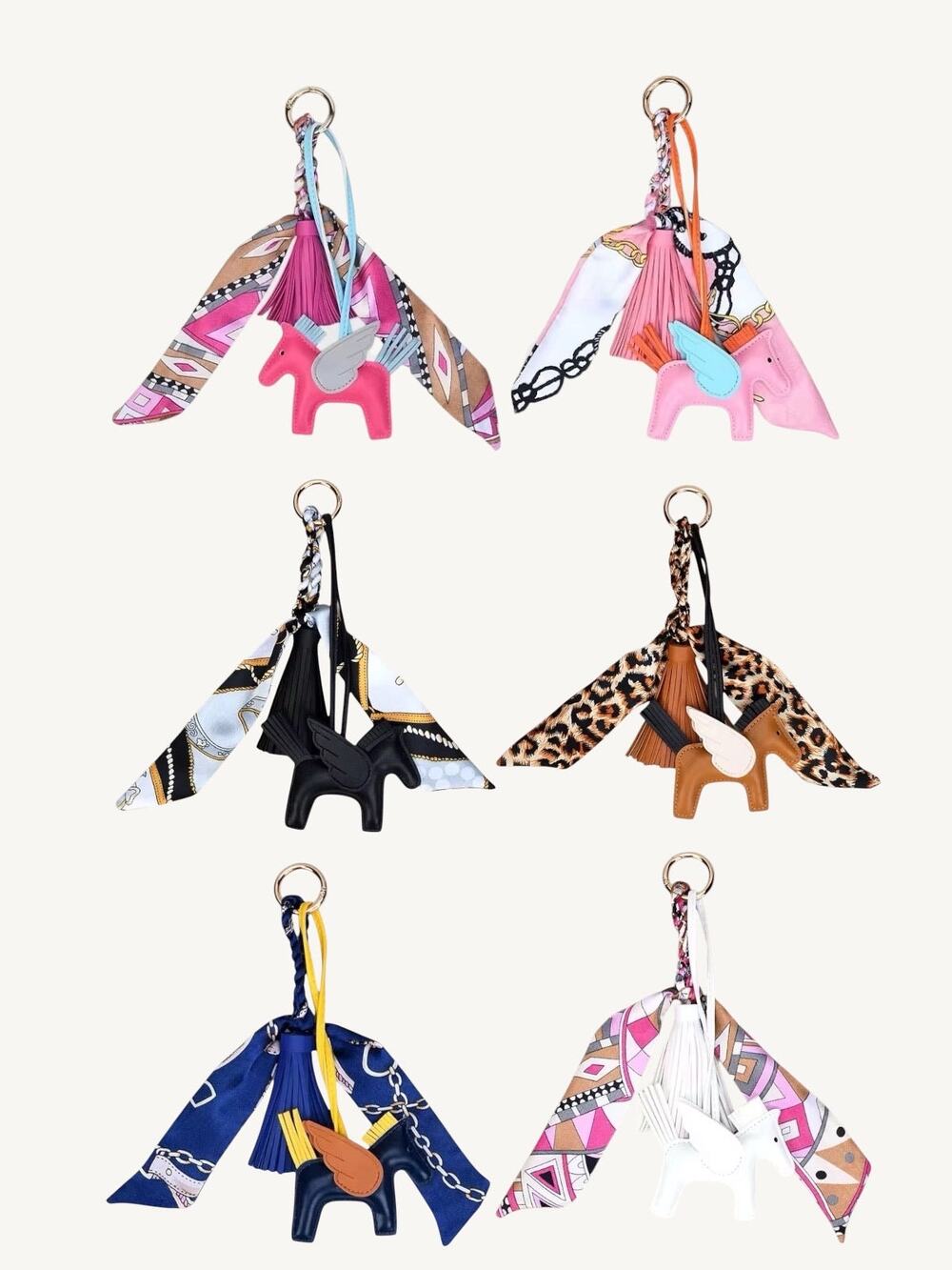 Pegasus Horse Bag Charm with Satin Ribbon Scarf & Tassel